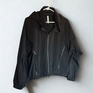 Athleta Windbreaker Black Hooded Jacket, Water-Resistant Removable Hood